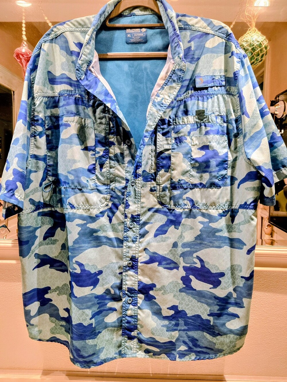 Reel Legends Men's Performance Fishing Shirt XL Short Sleeve Blue Camo Vented